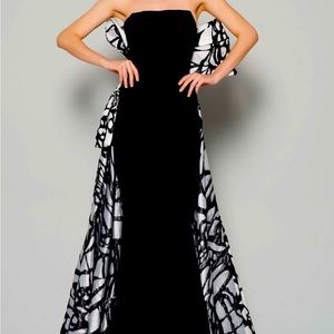 Fouad Sarkis dress. Black and white. Red carpet evening wear.